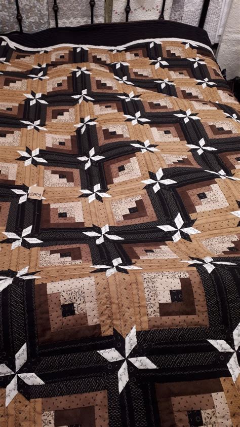 St. Jacobs Mennonite Quilts - Black / Brown / Tan Log Cabin Star