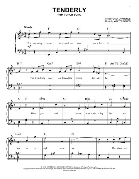 Tenderly (Very Easy Piano) - Print Sheet Music Now