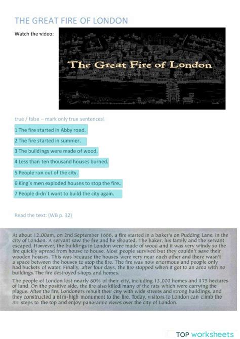 The Great fire of London. Interactive worksheet | TopWorksheets