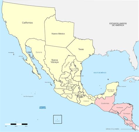 ملف:Political divisions of Mexico 1821 (location map scheme).svg - المعرفة