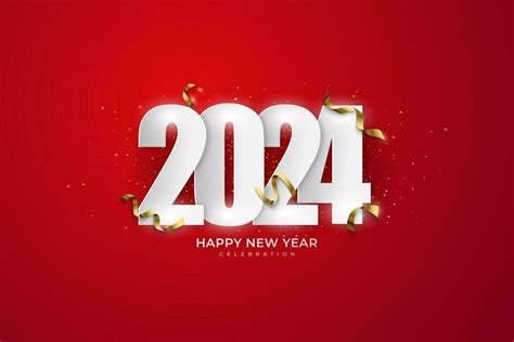 Happy New Year 2024. festive realistic decoration. Celebrate 2024 party on a red background ...