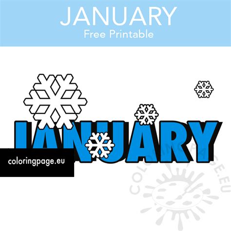 January Single Word With Snowflakes – Coloring Page