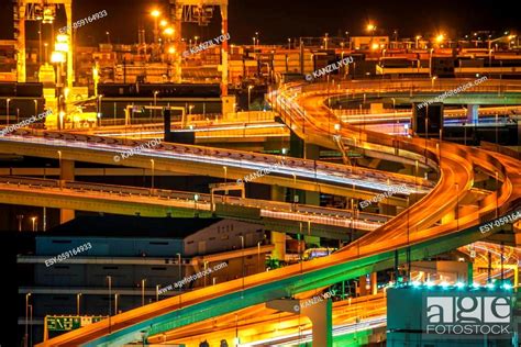 Yokohama Port of night view and Bayshore Route. Shooting Location: Yokohama-city kanagawa ...