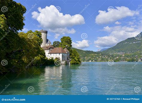 Medieval Castle on the Shores of Lake Annecy Stock Photo - Image of ...