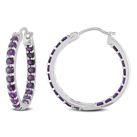 Sterling Silver 2.4 CTTW Amethyst Hoop Earrings - Jewelry - Earrings