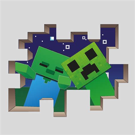 Wall Sticker Minecraft Zombie Creeper Theme 3D Hole in The | Etsy