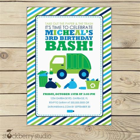 Garbage Truck Birthday Invitations | BirthdayBuzz