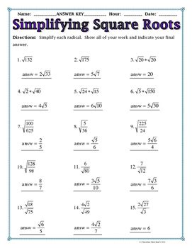 Right Triangles - Simplifying Square Roots Chart and Worksheet Freebie!