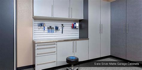 Matte Garage Cabinets | White Garage Cabinets | Silver Cabinets