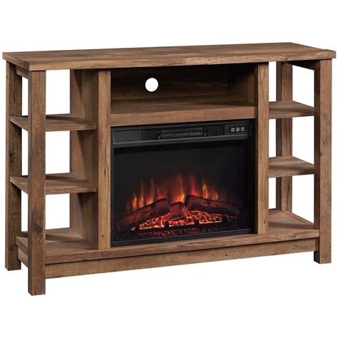 Sauder Wooden Fireplace Credenza TV Stand in Vintage Oak | Homesquare