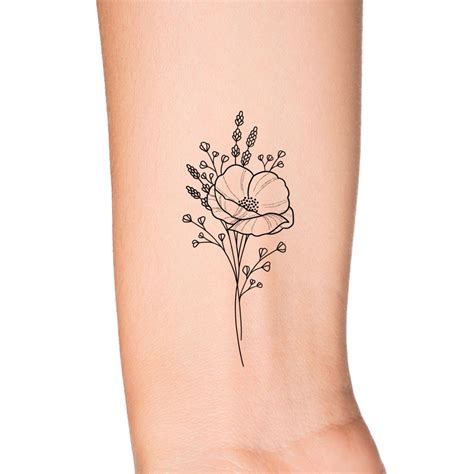 Poppy Wildflower Temporary Tattoo / Floral Tattoo / Small - Etsy