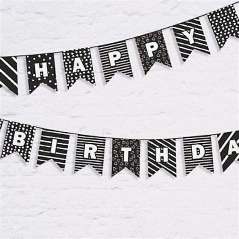 Happy Birthday Banner PRINTABLE. Black White Flags DIY Decor - Etsy Australia | Happy birthday ...