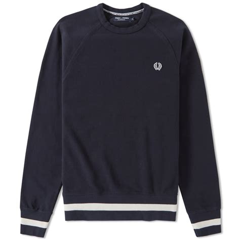 Fred Perry Striped Hem Crew Sweat Navy | END. (UK)