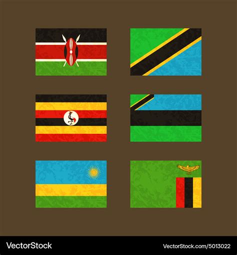 Flags of kenya tanzania uganda zanzibar rwanda Vector Image