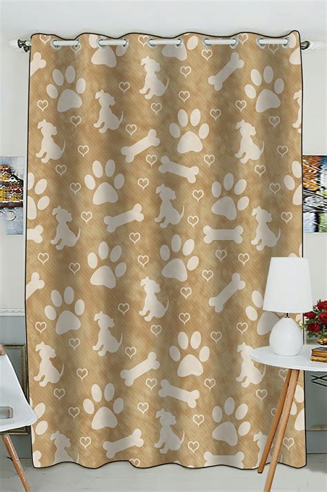 ECZJNT Brown Dog Paw Puppy Bone Hearts Tile Blackout Window Curtain ...