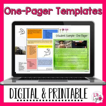 ONE PAGER TEMPLATES- DIGITAL & PRINTABLE by Lit with Lyns | TpT