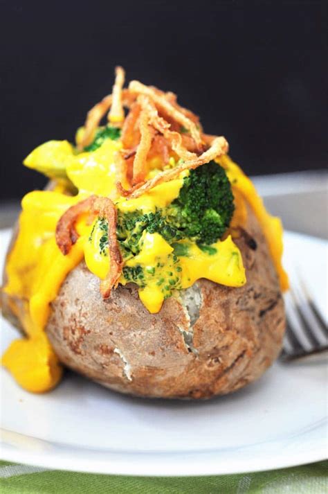 Vegan Cheddar & Broccoli Stuffed Baked Potato - Veganosity