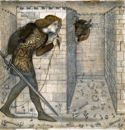 Theseus And The Minotaur In The Labyrinth Drawing by Edward Burne-Jones