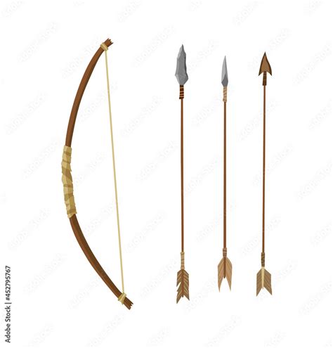 Vecteur Stock Ancient age stone tool for hunting or work. Cartoon bow with arrows, prehistoric ...