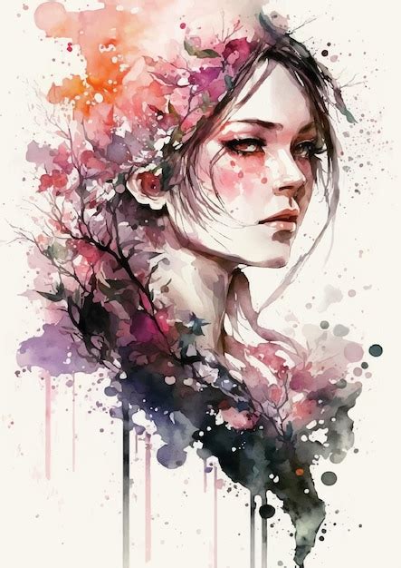 Premium Vector | A watercolor painting of a girl with a flower in her hair