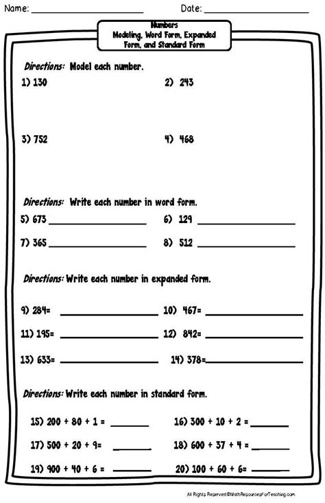 Standard Expanded And Word Form Worksheets