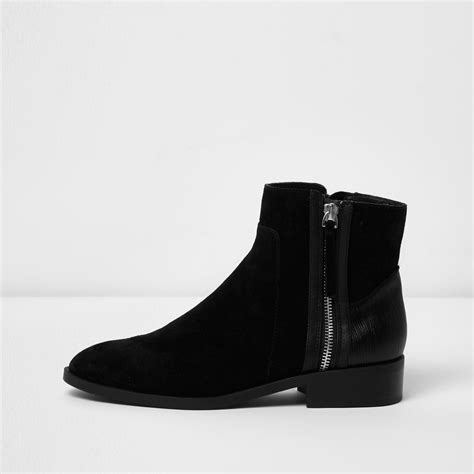 River Island Black Suede Zip Side Ankle Boots - Lyst