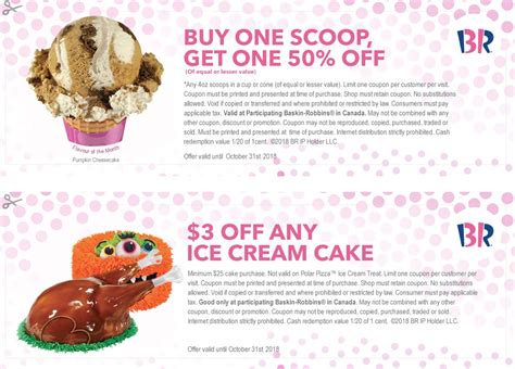 Baskin Robbins Canada October Coupons: Buy 1 Scoop, Get 1 50% off & Save $3 off Any Cake ...