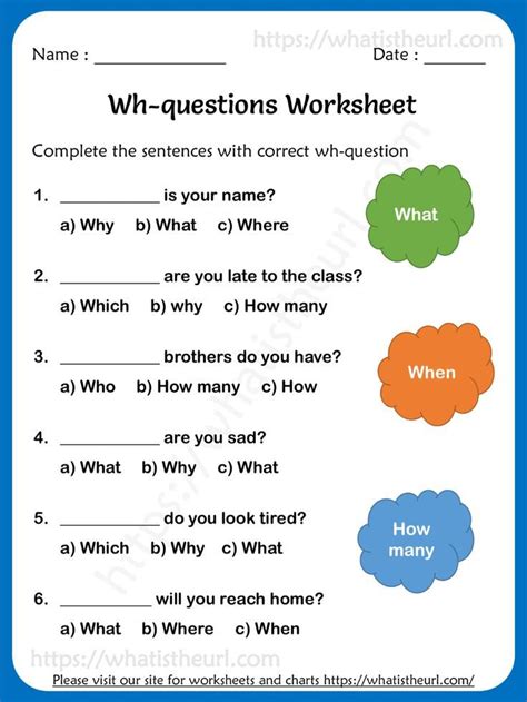 Wh Questions Worksheets – Exercise 8 | Wh questions worksheets, Wh ...