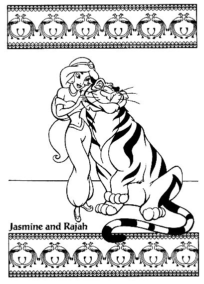 Jasmine And Rajah from Aladdin Coloring Page - Free Printable Coloring ...