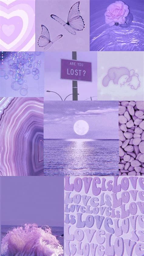 the collage is filled with many different things in purple and lavender colors, including flowers,