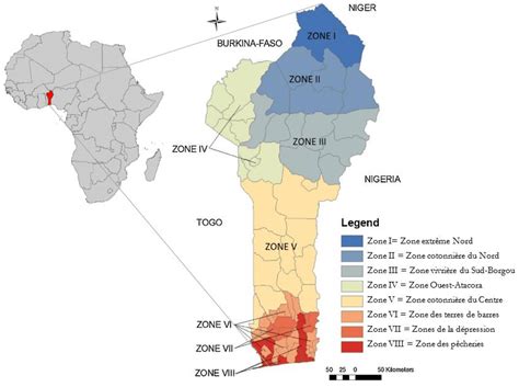 3. A map of Benin showing the agro-ecological zones and the study zone | Download Scientific Diagram