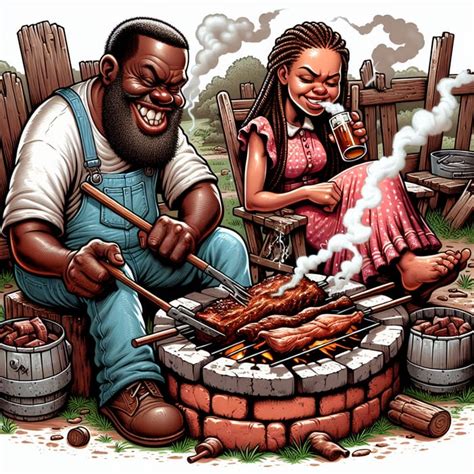 Two Cartoon Hillbillies Smoking Meat on Brick BBQ Pit | AI Art Generator | Easy-Peasy.AI