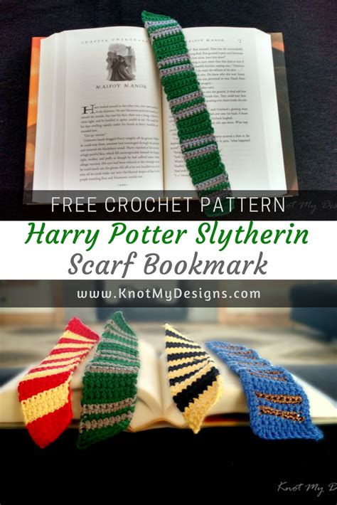 Free Crochet Pattern - Applique / Bookmark - Hogwarts Slytherin Scarf Bookmark. Lear… | Crochet ...