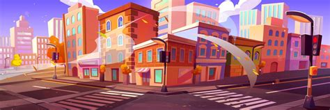 Autumn city street corner with buildings 16959856 Vector Art at Vecteezy