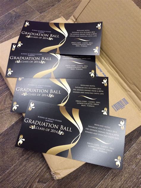 Black and gold graduation ball tickets | Karten design, Einladungen, Einladungskarten