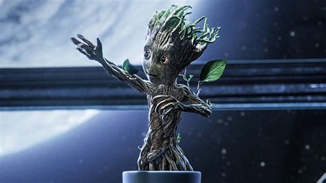 Download 1366 x 768 Marvel Baby Groot Wallpaper | Wallpapers.com