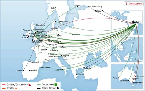 Qantas route map - Europe