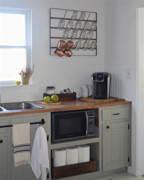 Farmhouse Kitchen | Coffee Station | Little White House Blog | {Cabinets: Valspar Gray Silt ...