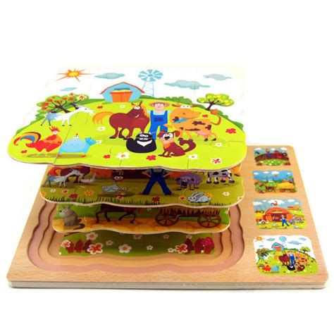 multilayer three dimensional puzzle farm children's toys classic early education toys 3 layers ...