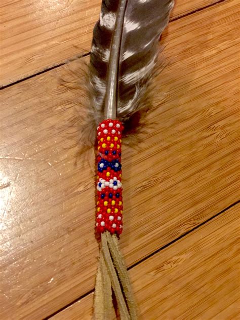 Beaded Smudge Feather - Native American - Turkey Feather - Beadwork ...