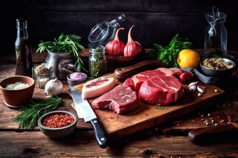 Premium AI Image | slicing meat on a cutting board table stuff food ...