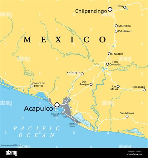 Acapulco and surroundings, political map. Acapulco de Juarez, city and ...