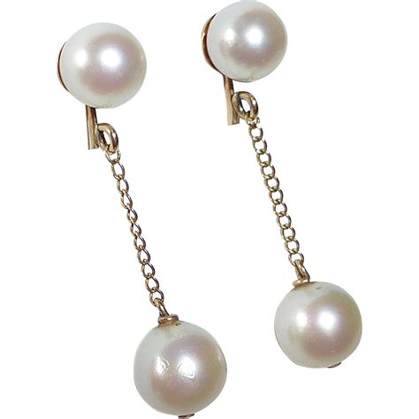 14k Yellow Gold Pearl Drop Earrings from bejewelled on Ruby Lane