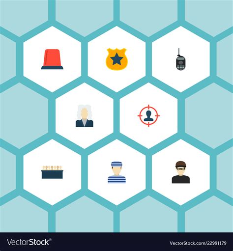 Set of crime icons flat style symbols with police Vector Image