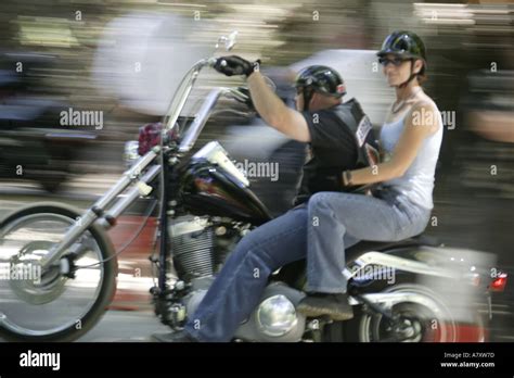 COUPLE RIDING HARLEY DAVIDSON MOTORCYCLE,CALIFORNIA,USA Stock Photo ...