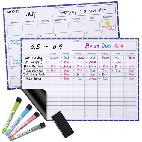 Magnetic Dry Erase Fridge Calendar and Chore Chart for Multiple Kids Teenagers Adults,2 ...