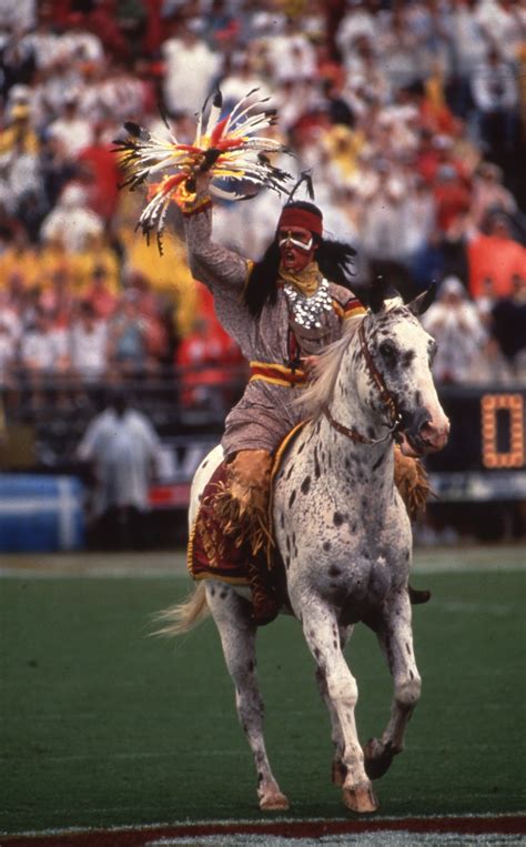 Florida Memory - FSU mascot, "Chief Osceola", riding Renegade before a football game at Doak ...