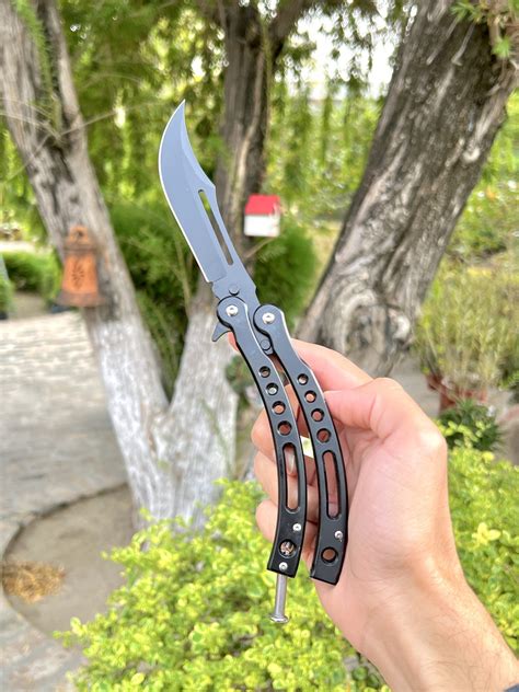 Curved Full Black Butterfly Knife - KZ GEAR