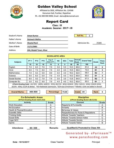 CBSE Report Card Sample of Class 9th & 10th | New Format 2017-18