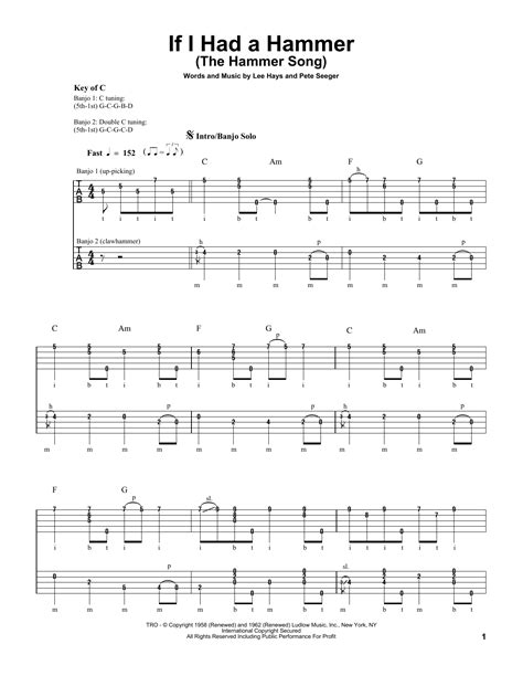 Pete Seeger "If I Had A Hammer (The Hammer Song)" Sheet Music Notes | Download Printable PDF ...